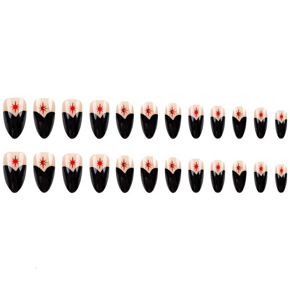 24pcs French Almond Press on Nail with Red Rhinestone Design Fake Nails Girl Wearable Full Cover Ins Simple Fake Nail PatchesT251118T251119