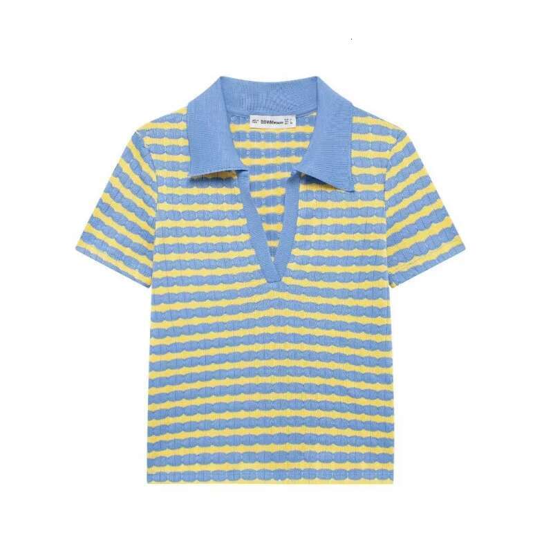 Summer Designer Women's Clothing Blue and Yellow Stripe Print HighQuality Durable Casual Fashion TwoPiece Set