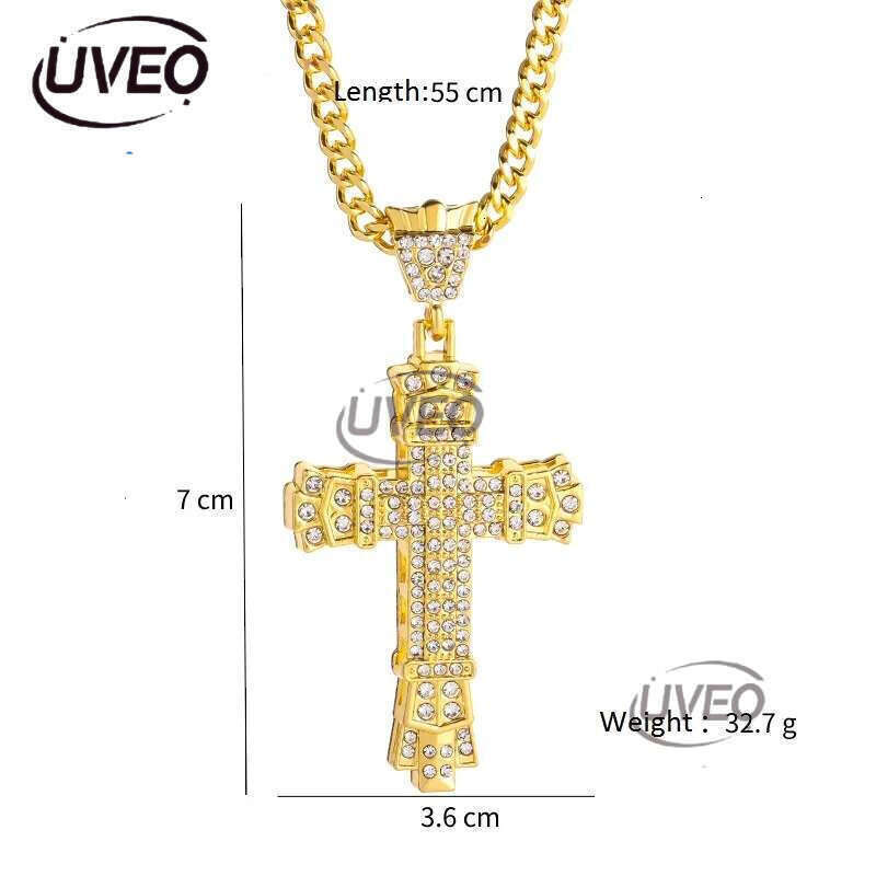 Hip Hop Cross Pendant Religious Charm Gold Sier Full Ice Out Crystal Neckalce Simulated Dias Catholic Crucifix Necklace With Cuban Chain Jewelry