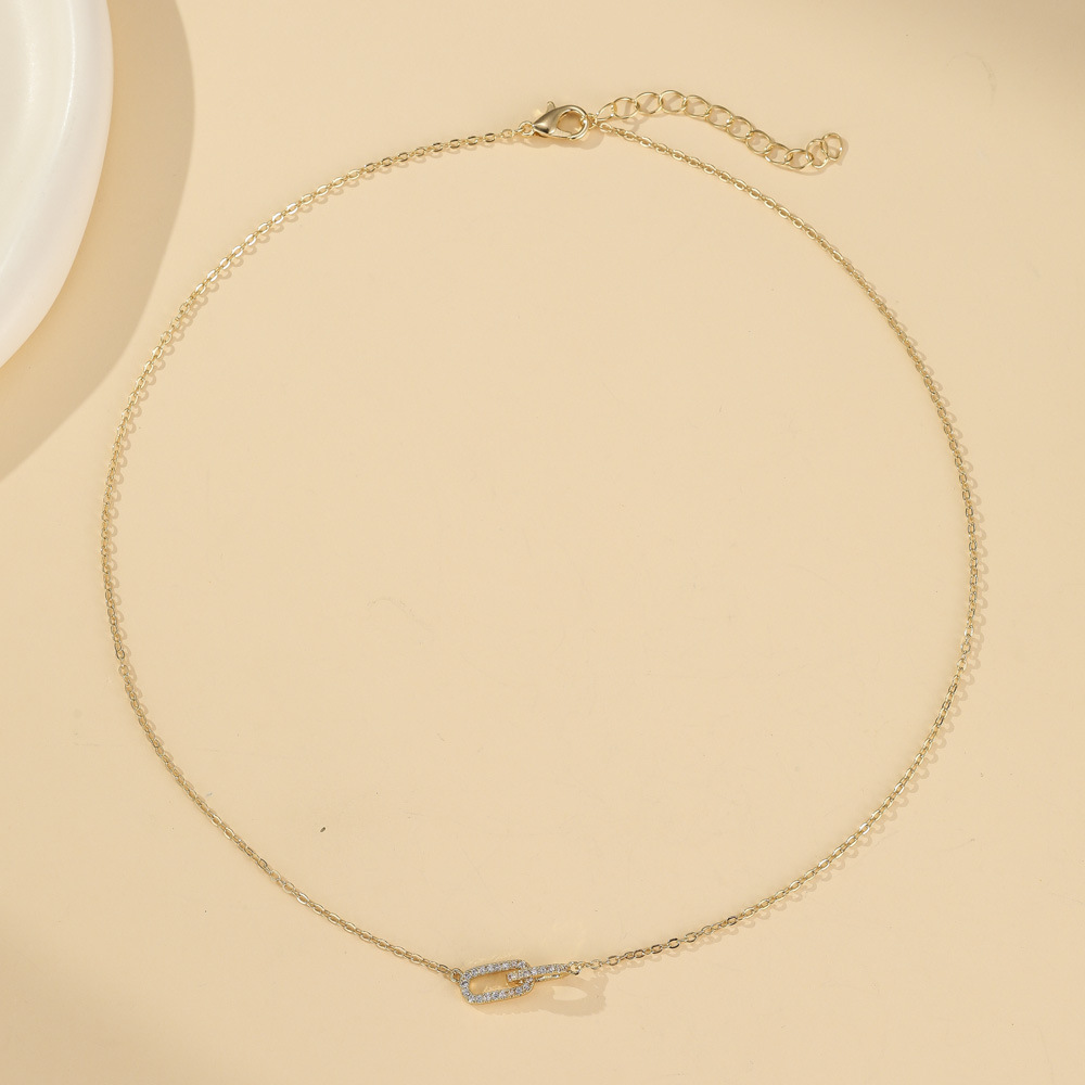 2025 New 14K Gold - plated Copper Zircon Paperclip Pendant Necklace: All - match and Adorable
