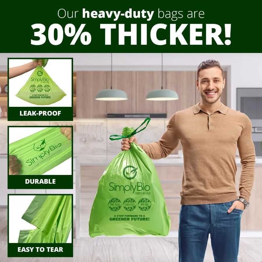 13 Gallon Compostable Trash Bags Liners Drawstring Heavy Duty Extra Thick 1 Mil 4921 Liter 30 Bags Tall Kitchen Food Scrap Was C251119