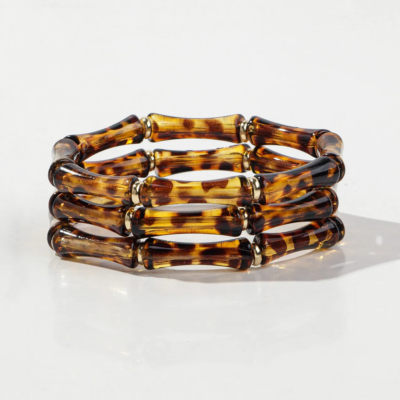 3pcs Leopard Acrylic Bamboo Womens Hand Bracelets Retro Stack Thin Tube Beaded Elastic Bracelet Bangle Couple Jewelry Gift 250418