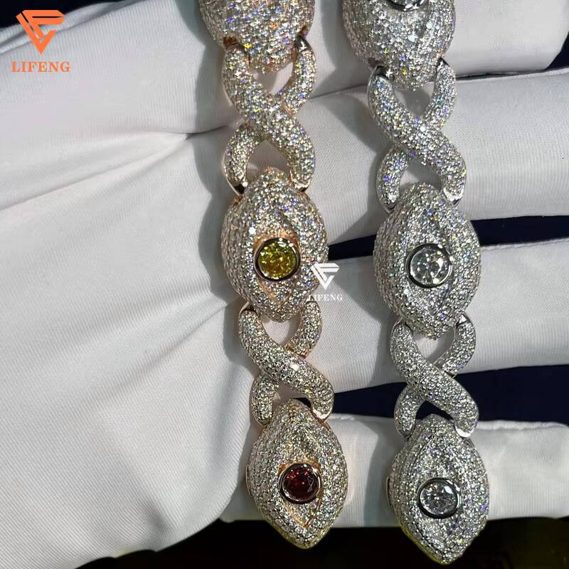 Lifeng Jewelry Pass Diamond Tester VVS Moissanite Cuban Link Eyes Bracelet 925 Sterling Silver Rapper Singer Diamond Bracelet