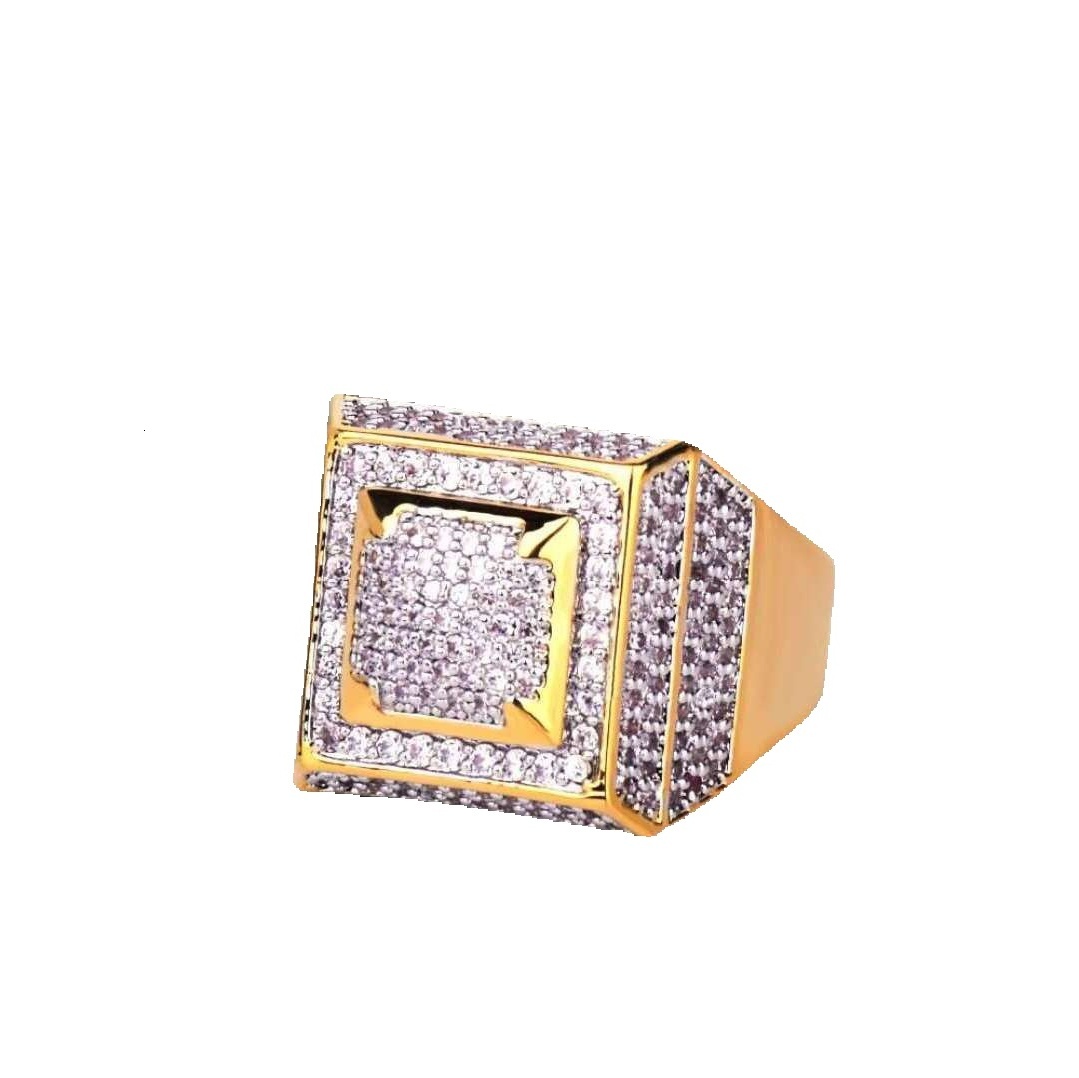 Men's Fashion Gold-Plated Sterling Sier Ring Bling Square Hip Hop Style from the Moissanite Empire Shining AAAAA