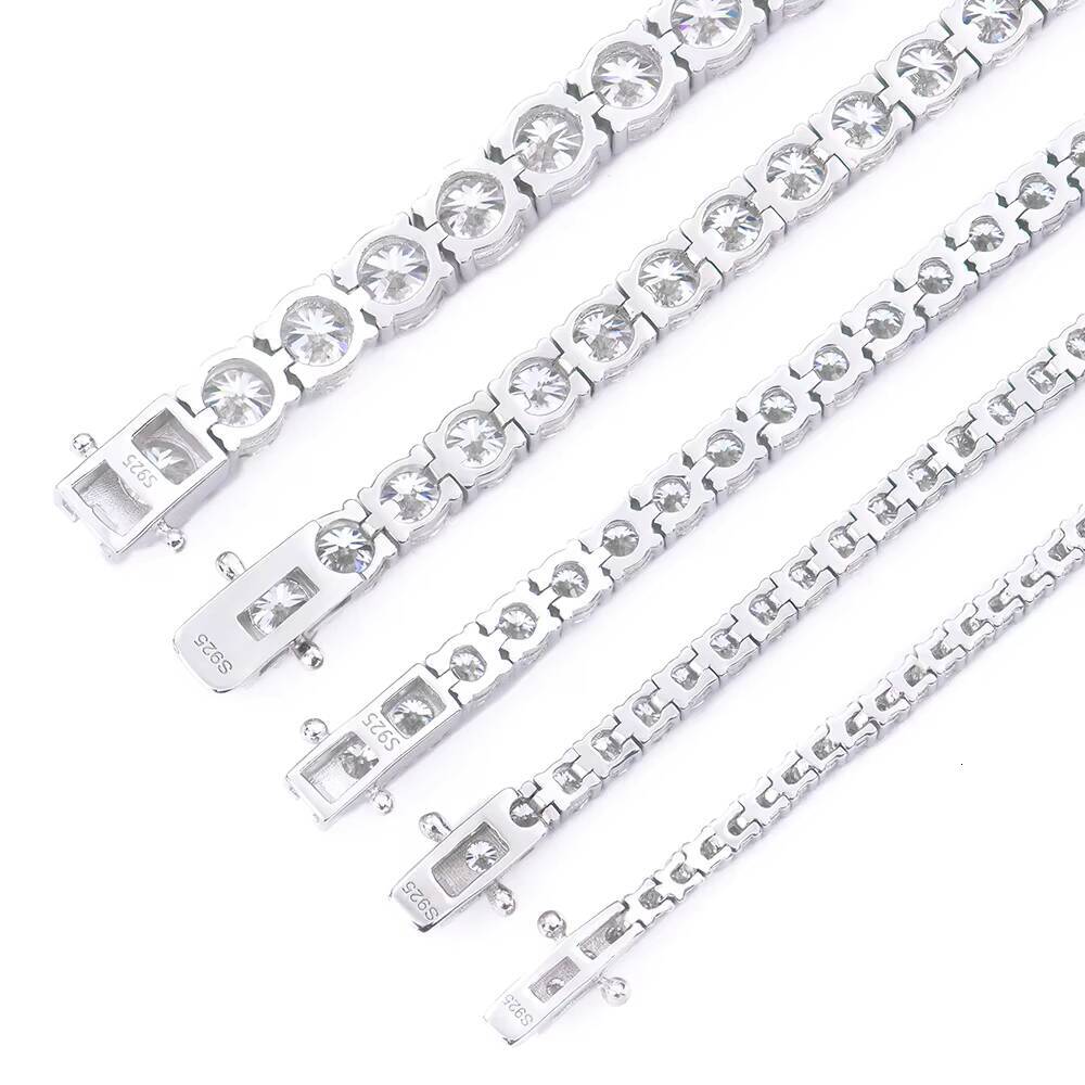 NEW Wholesale 925 Silver White 2-6mm Round DEF High Quality Mossanite Diamond Tennis Chain Bracelet Fashion Jewelry for Lady
