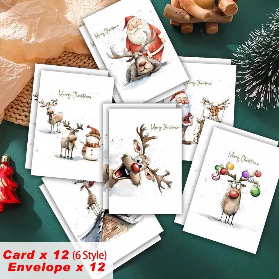 24Pcs WhimsyWorks Christmas Greeting Cards with Envelopes Festive Designs Blank Inside for Office Parties Family Friends G251119