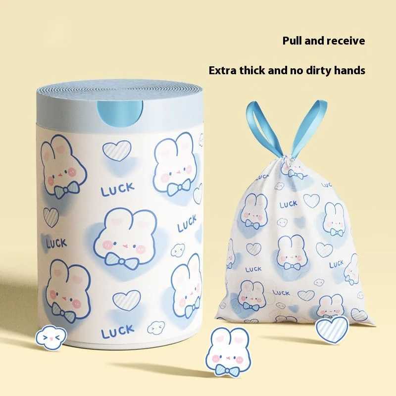 100pcs Blue Heart Bunny Trash Bags - Drawstring Kitchen Garbage Bags Extra Thick Leak-Proof Cute Cartoon Rabbit Design C251119