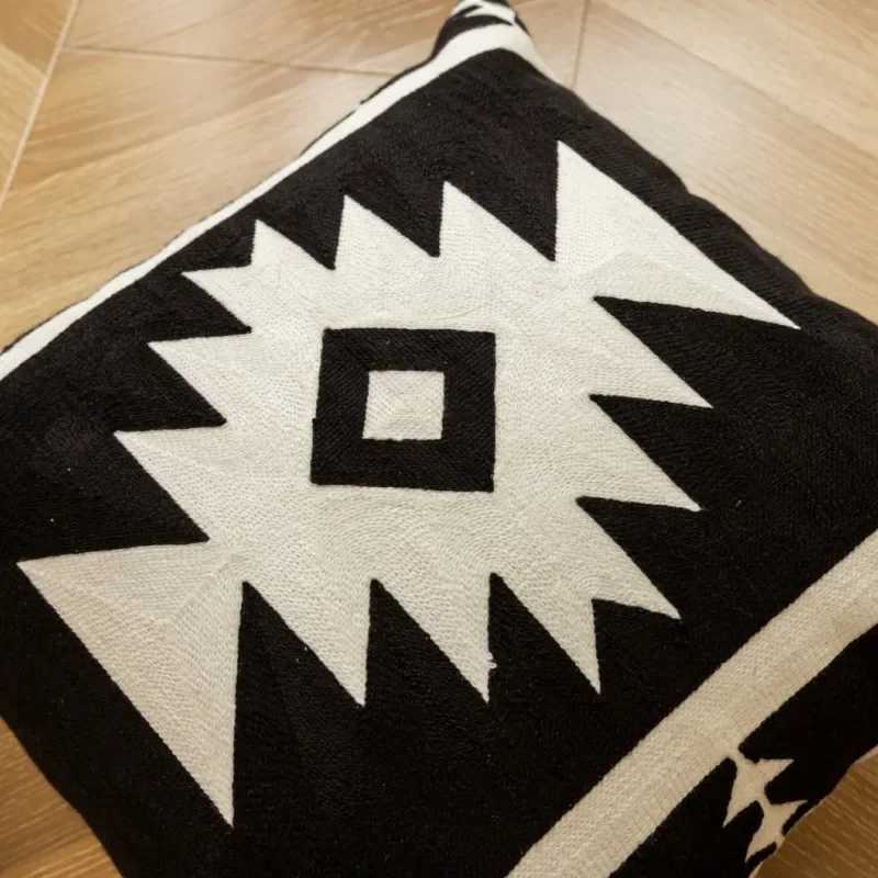 Modern Black and White Embroidered Cushion Cover Geometric Fully Embroidered case Cover Home Sofa Decoration CasesM251119