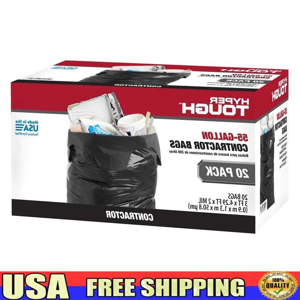 Heavy Duty 55 Gallon Contractor Trash Bags 20 Count Flap Tie Closure Puncture Tear Resistant Versatile Cleanup Bags C251119