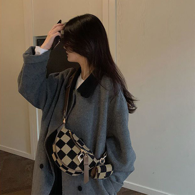 Versatile Checkered Handbag Fashion Checkered Waist Bag Dumpling Bag Crossbody Bag