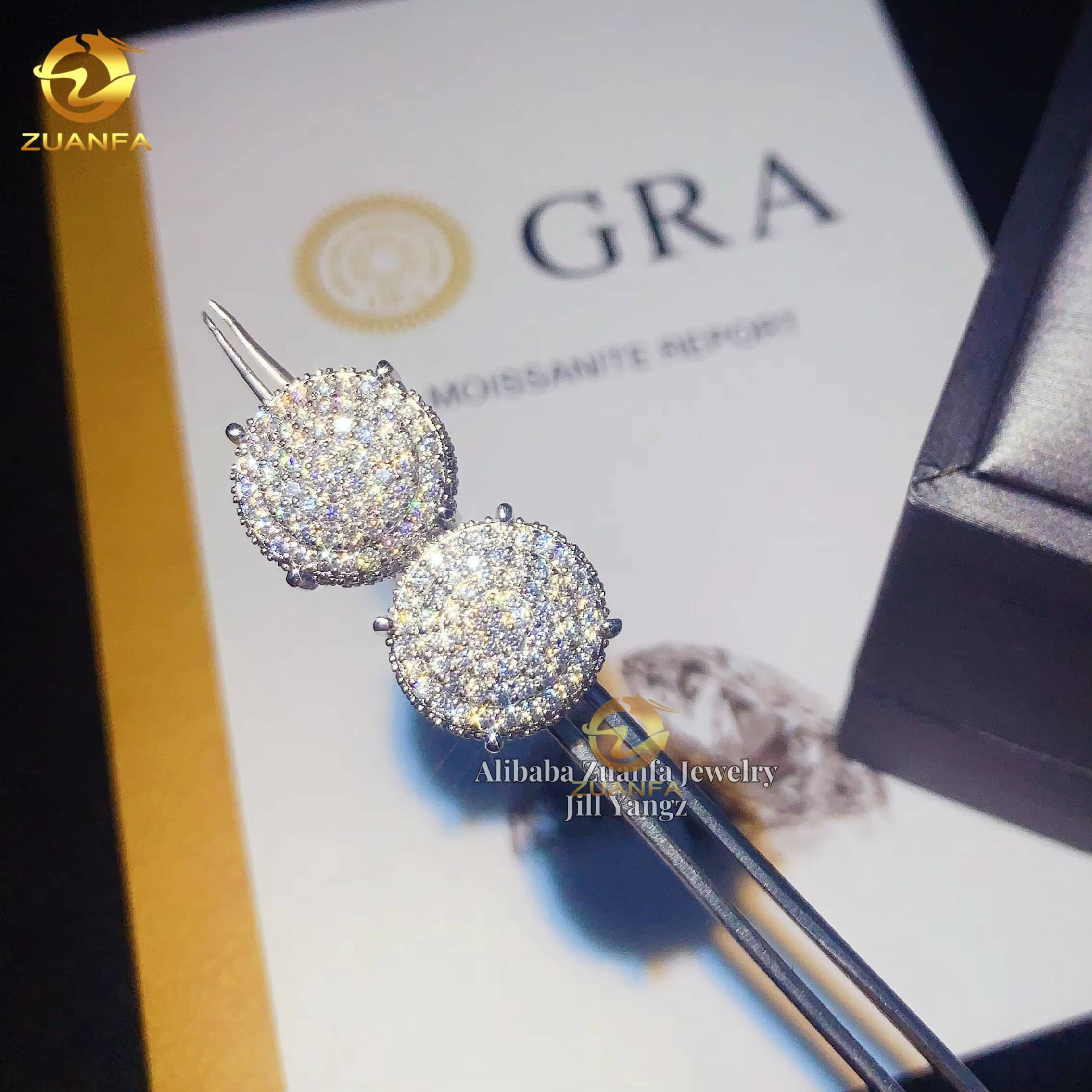 Size Large 14mmmm Circle Stud Earrings Moissanite 925 Sterling Silver Fine Jewelryhip Hop Jewelry Mens Moissanite Earrings