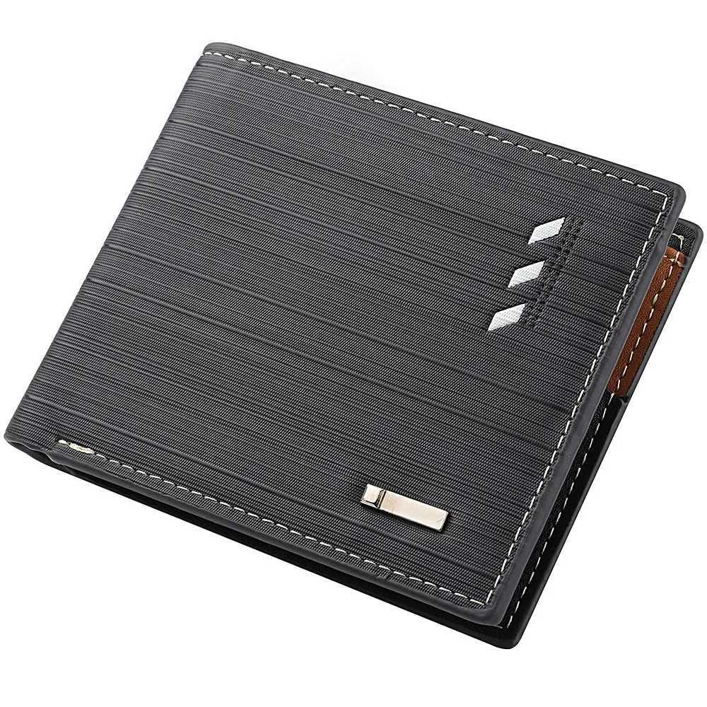 Fashion Mens Stripe Wallet Multi Function ID Credit Card Holder Two -fold Money Clip High Quality Leather Coin PurseT251119