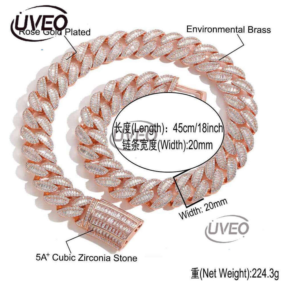Luxury Hip Hop 20mm Rose Gold Blend Set t Square Ice out VVS Moissamite Cuban Chain Men's and Women's Necklace Bracelet Free delivery