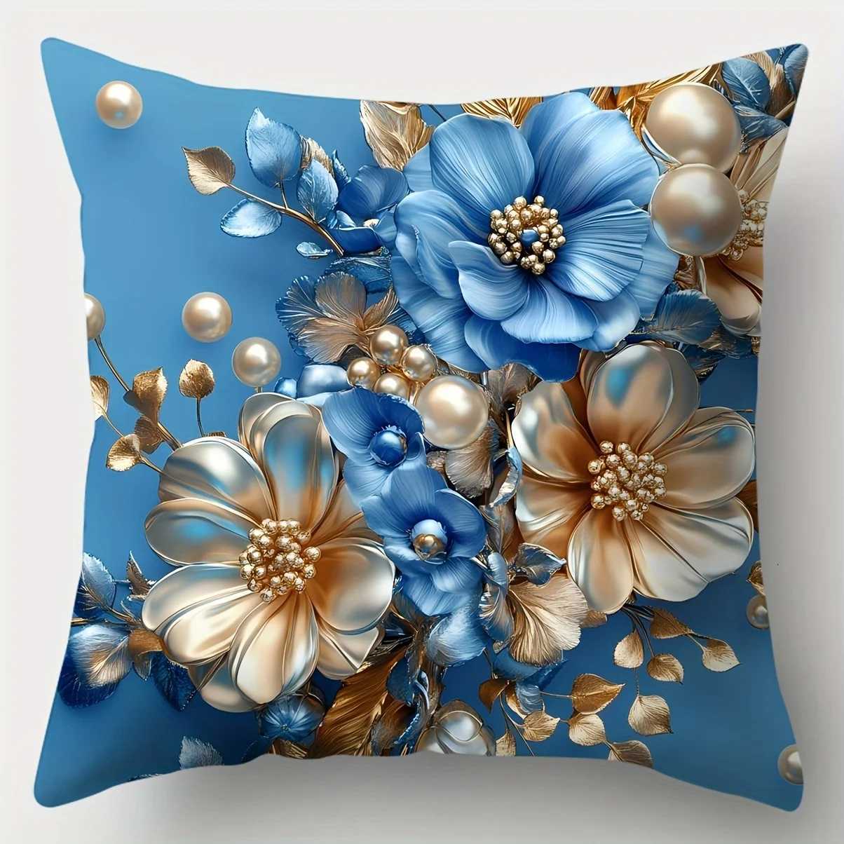 4pcs Blue Gold Floral Covers Elegant Home Decor Perfect for Sofa Lumbar Support sM251119