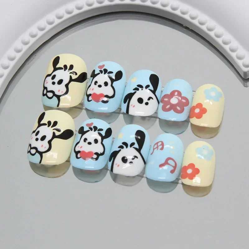 24PCS/Set Short Oval Cartoon Pinkish False Nails Cute Rabbit Simple Painting Nail Art Sweet Love Detachable Fake NailsT251118T251119
