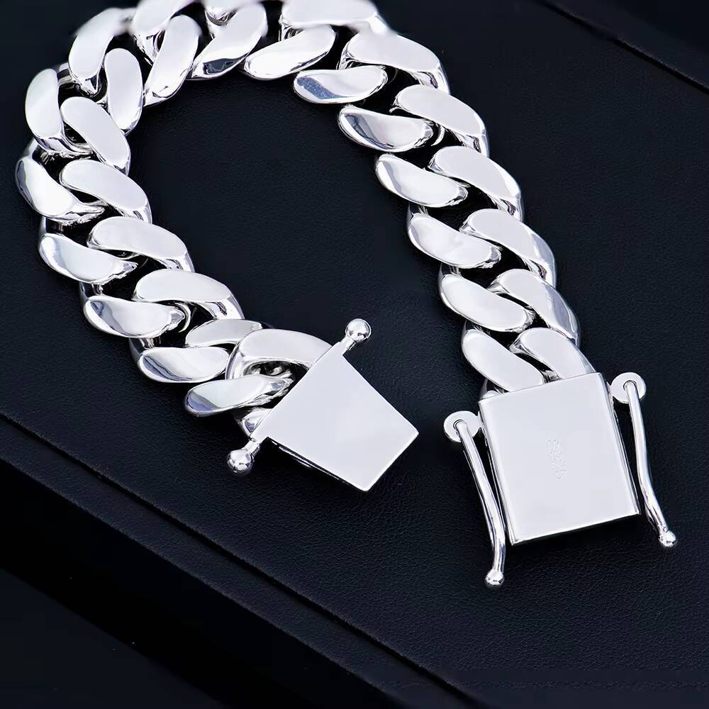 S925 Silver Cuban Link Bracelet for Men 14mm/ 18mm Width 8in Length White /Yellow Gold Plated Chain Wrist Bracelet