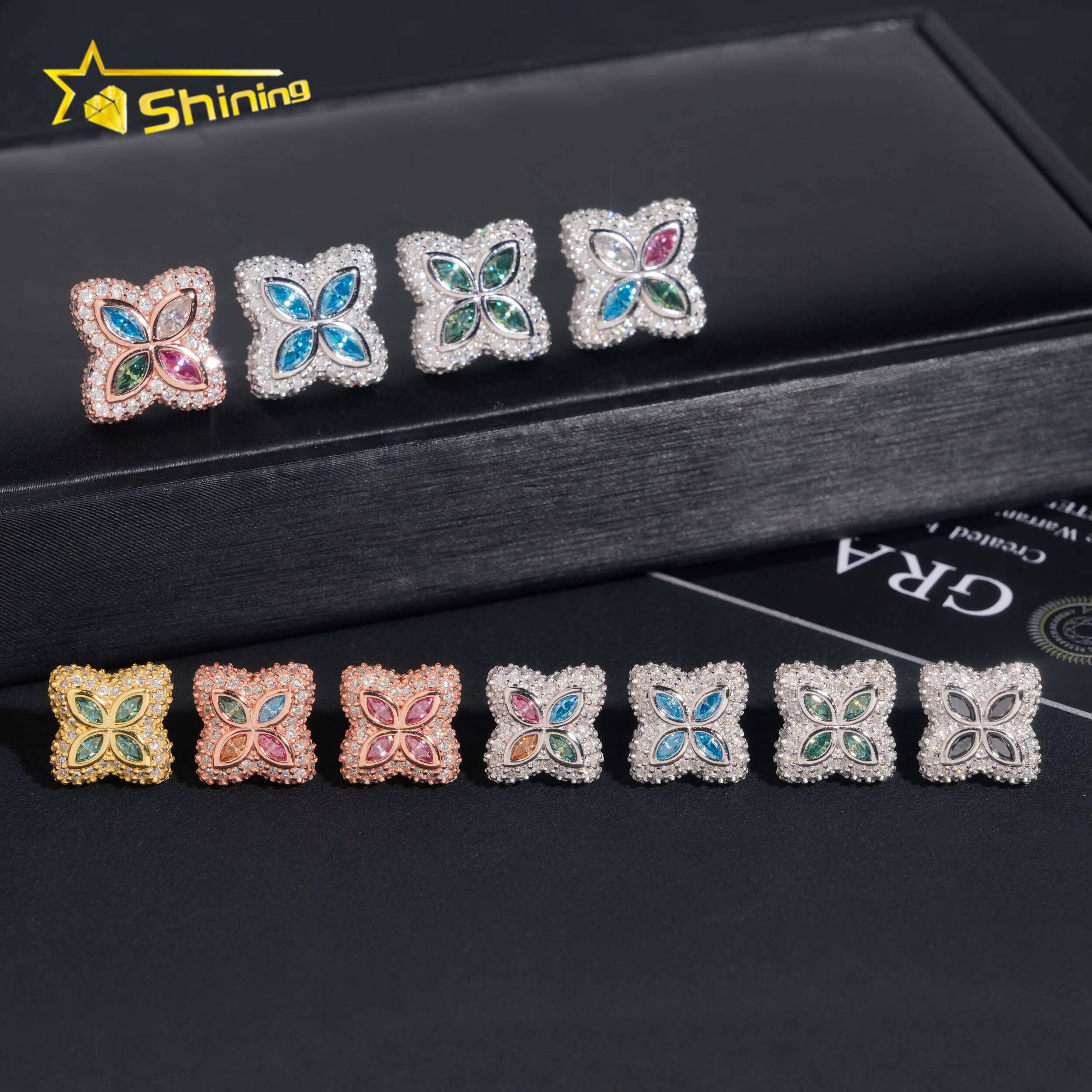 Hot Sale Trendy 15mm Flower Screw Back Stud Earrings 925 Silver Gold Plated Colorful Moissanite Pass Diamond Tester Earring