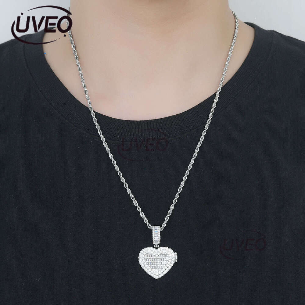 Luxury designer photo frame flip, couple photo pendant, Ice out vvs Moissanite necklace Free shipping