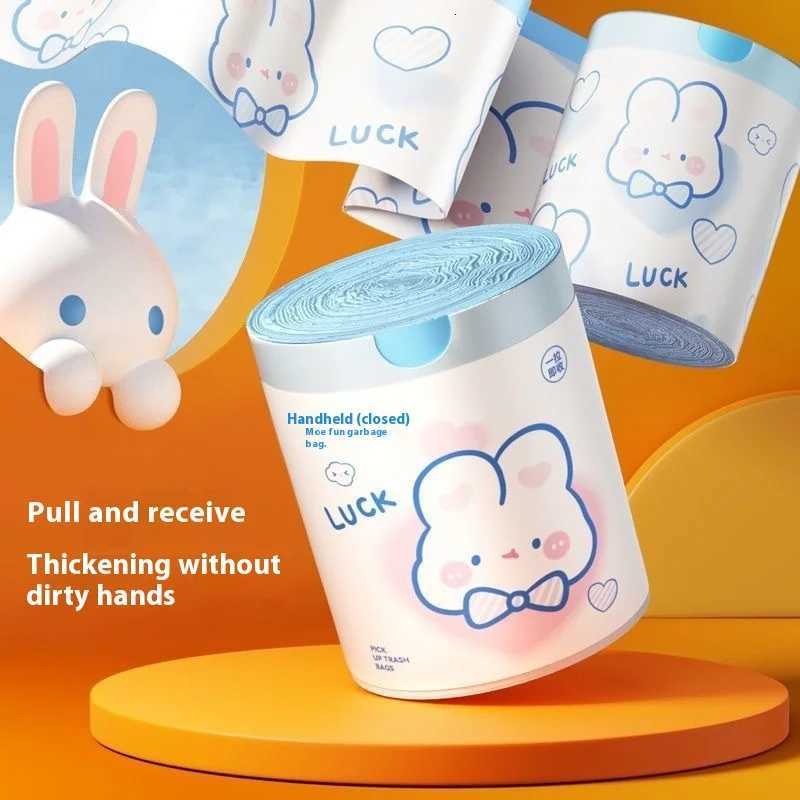 100pcs Blue Heart Bunny Trash Bags - Drawstring Kitchen Garbage Bags Extra Thick Leak-Proof Cute Cartoon Rabbit Design C251119