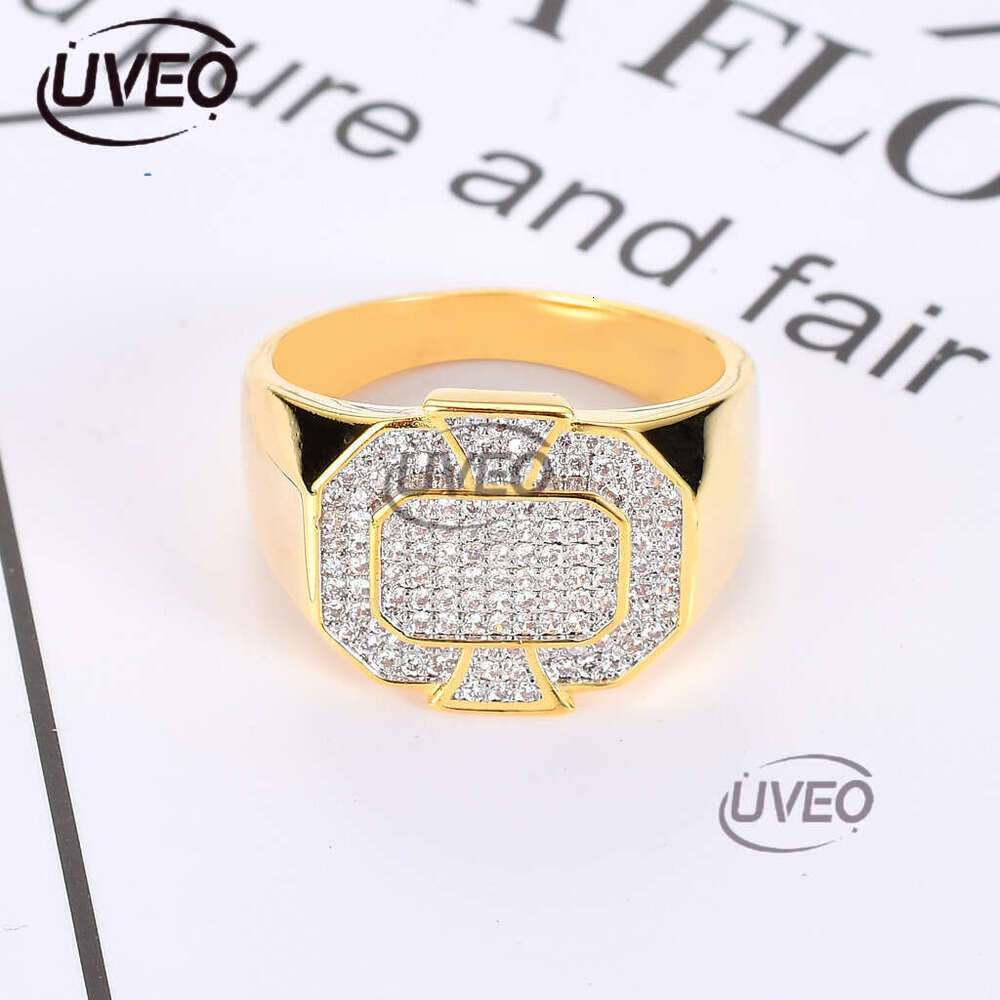Luxury designer New Hip Hop Men Women's ring with real sterling silver gold-plated ice out of VVS Moissanite geometry Hip Hop ring
