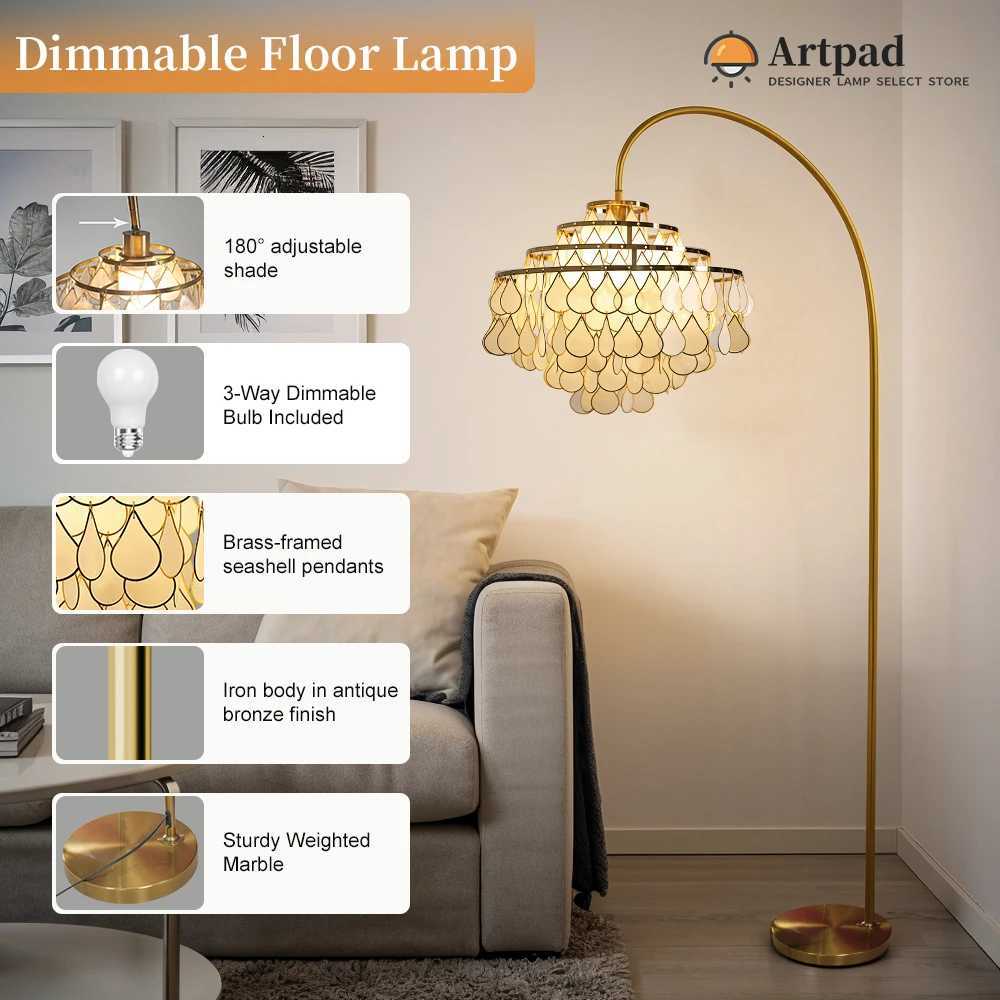 Luxury Bronze Floor Lamp For Living Room Bedroom Study Table Modern Room Decoration White Natural Seashell Stand Light M251119