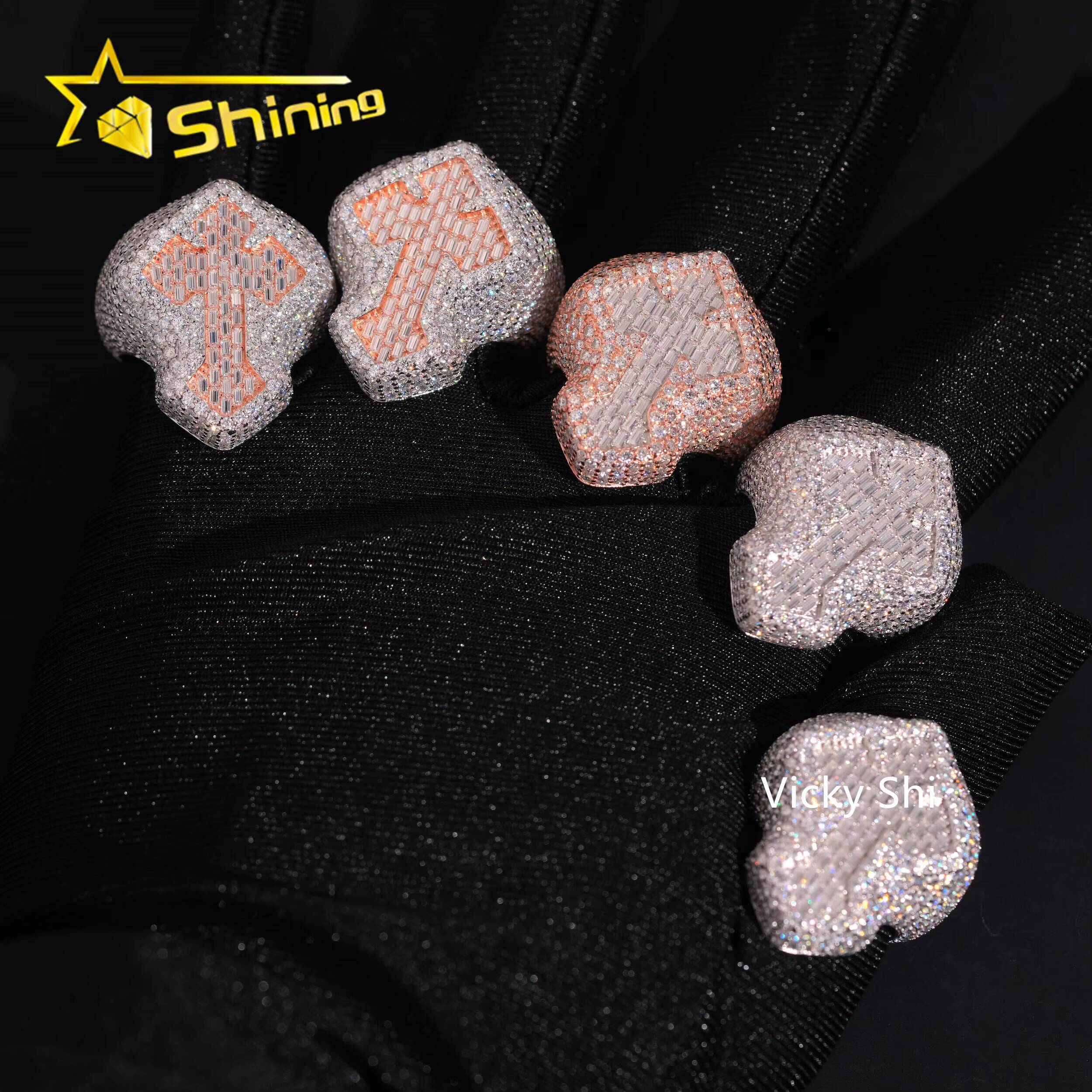 Hot Selling Iced Out Mens Moissanite Ring 925 Sterling Silver Hip Hop Jewelry GRA Certificated D VVS Moissanite Cross Ring