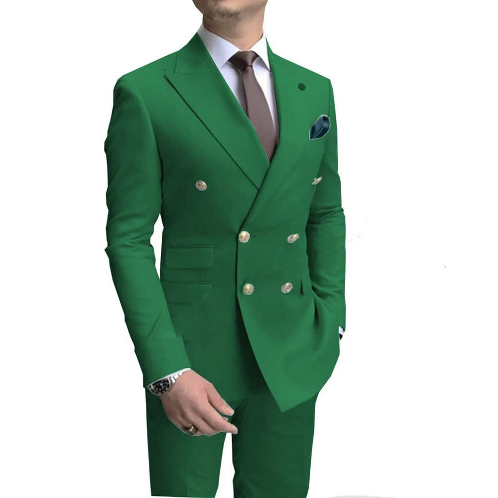 Two piece suit for the groom and best man wedding banquet dress green double breasted suit 250326