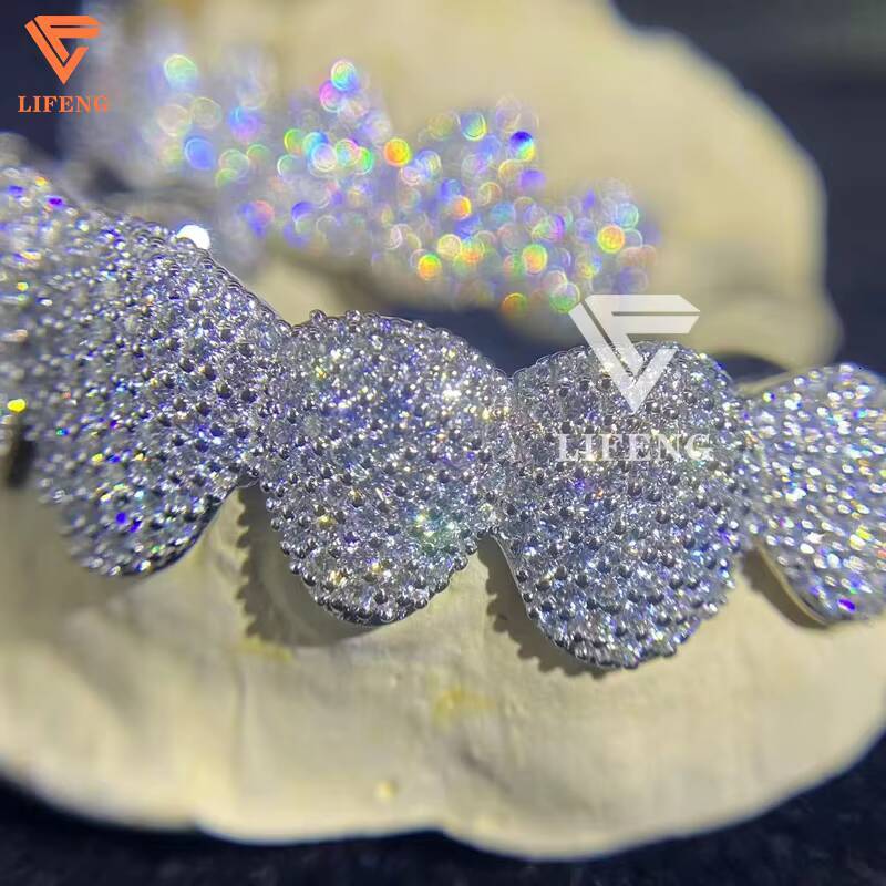 Customizable S925 Sterling Silver VVS Moissanite Teeth Grillz 8Top 8Down Hip Hop Style Iced Jewelry Moissanite Pendants Charms