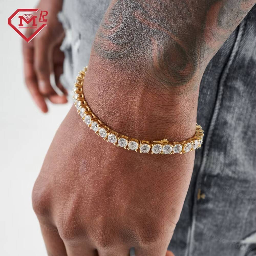 White Gold Plated 925 Sterling Silver Custom Tennis Bracelet Hip Hop Jewelry for Men Women 4mm Tennis Chain Bracelet