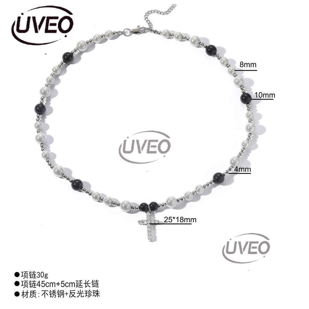 Luxury designer's new ice out VVS Moissanite sterling silver hip Hop necklace, cross collarbone chain, ABS reflective pearl necklace for men and 