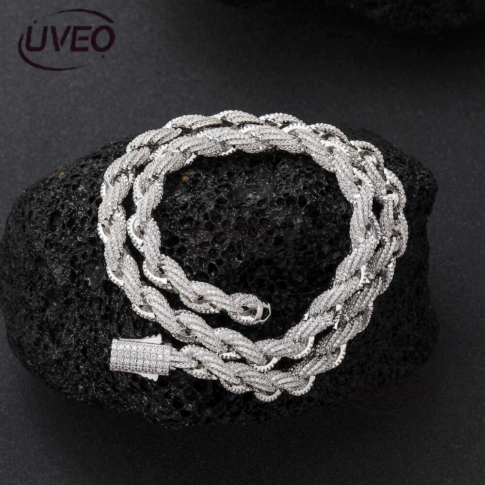 Luxury All-Town iced VVS Moissamite 8mm fried dough Twist chain Hip Hop men's necklace bracelet Free delivery