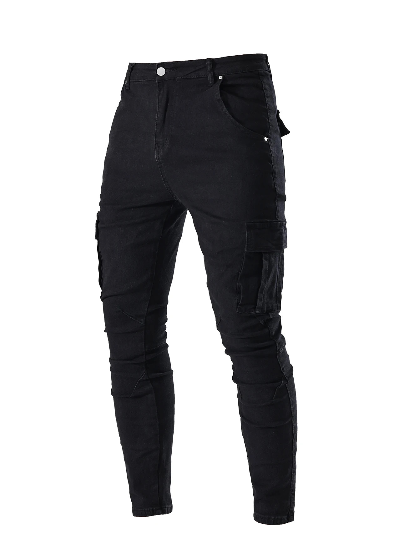 Mens Fahsion Elastic Slim Fit Jeans Men Cargo Denim Pants Solid Color Multi Pockets Casual Skinny Male Trousers mens clothing 251112