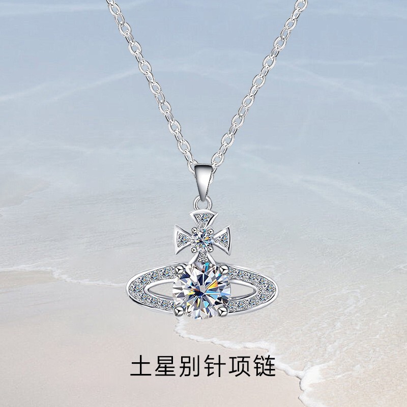 Luxury Brand Designer Jewelry European And American Hot Sale Empress Super Shiny Sweet Saturn Titanium Steel Necklace For Women Niche Light Luxury Swe