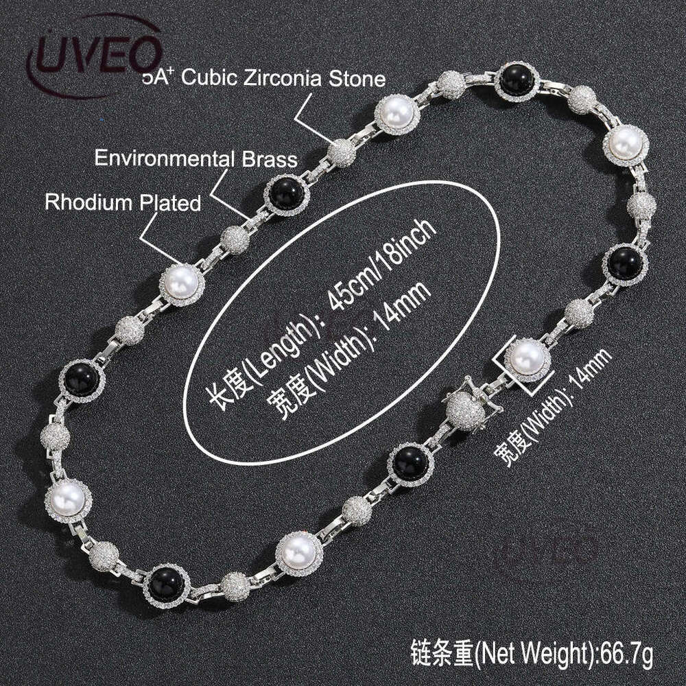Luxury hip hop micro-inlaid sterling silver ice out VVS Moissanite black and white pearl necklace, men and women's cascading chain Free delivery