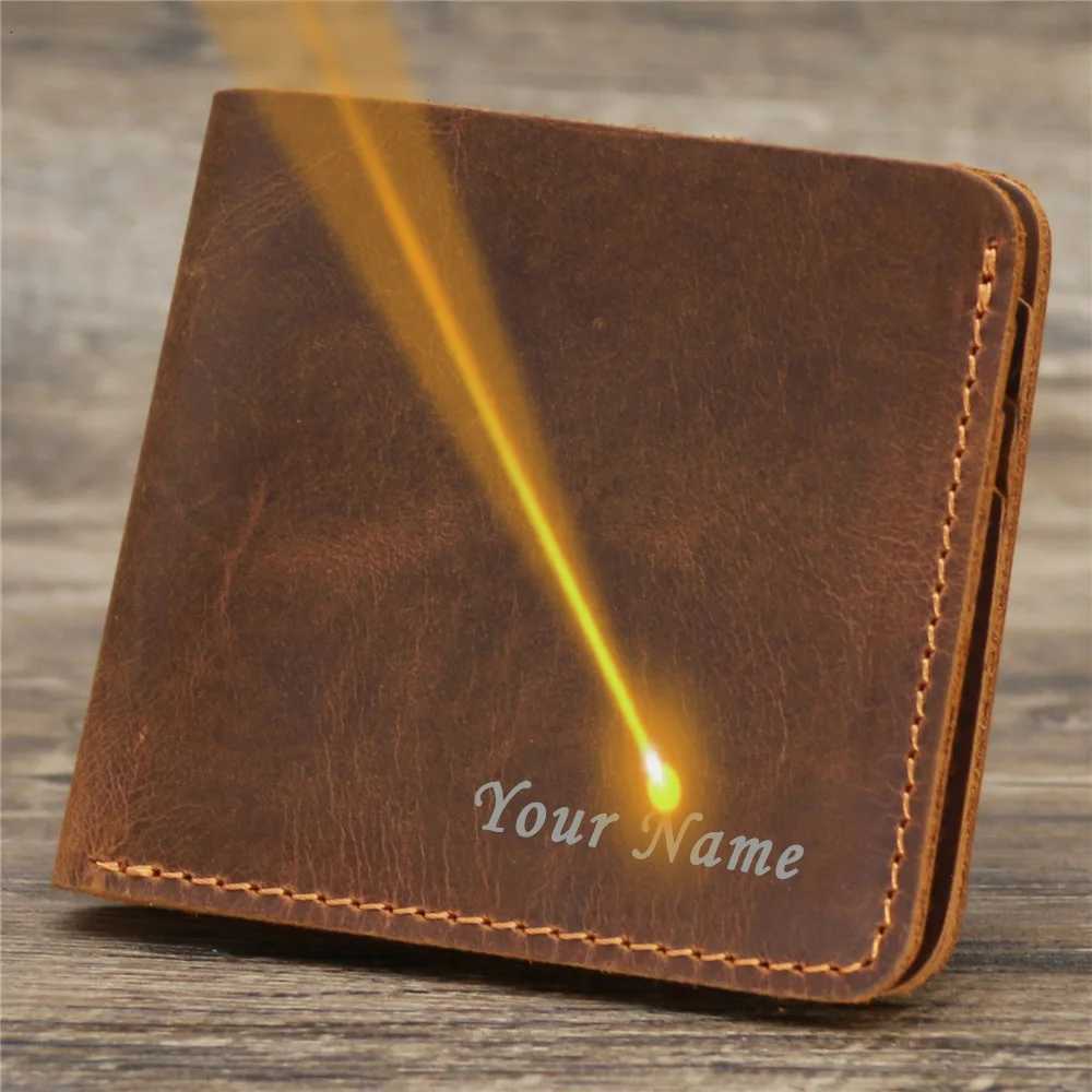 Personalized Engraved Name Genuine Leather Mens Wallet Customized Retro Male Slim Card Holder Case with RFID ProtectionT251119
