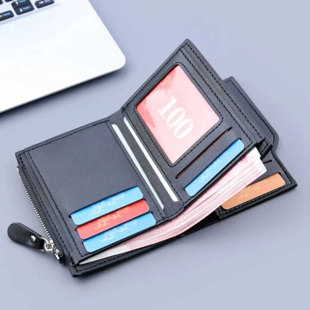 Mens PU Leather Wallet Clutch Bag Solid Color Card Holder Business Short Wallets Zipper Large Capacity Vintage Male PursesT251119