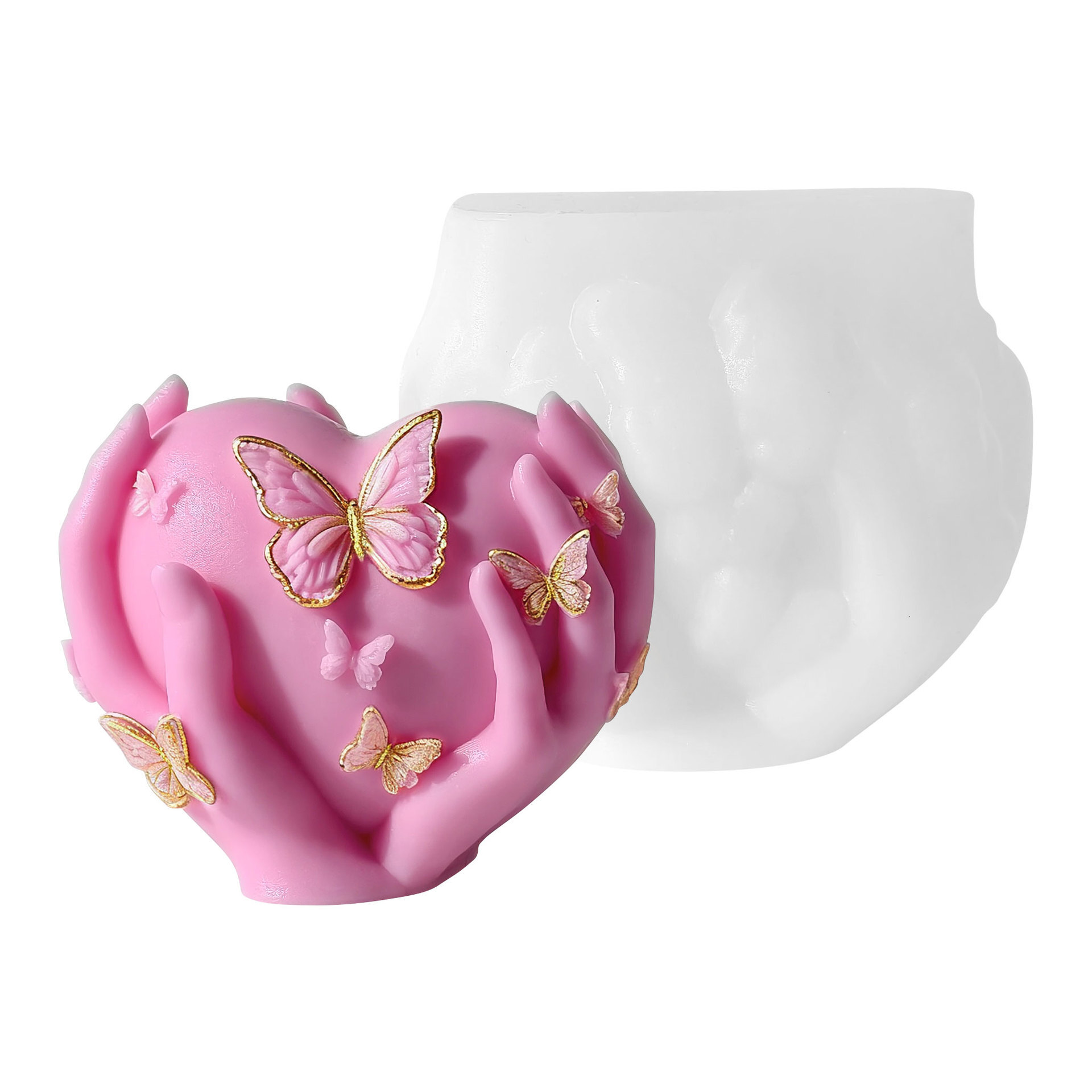 Heart-Shaped Butterfly Candle Silicone Mold DIY Valentine's Day Handheld Heart-Shaped Handmade Scented Plaster Mold
