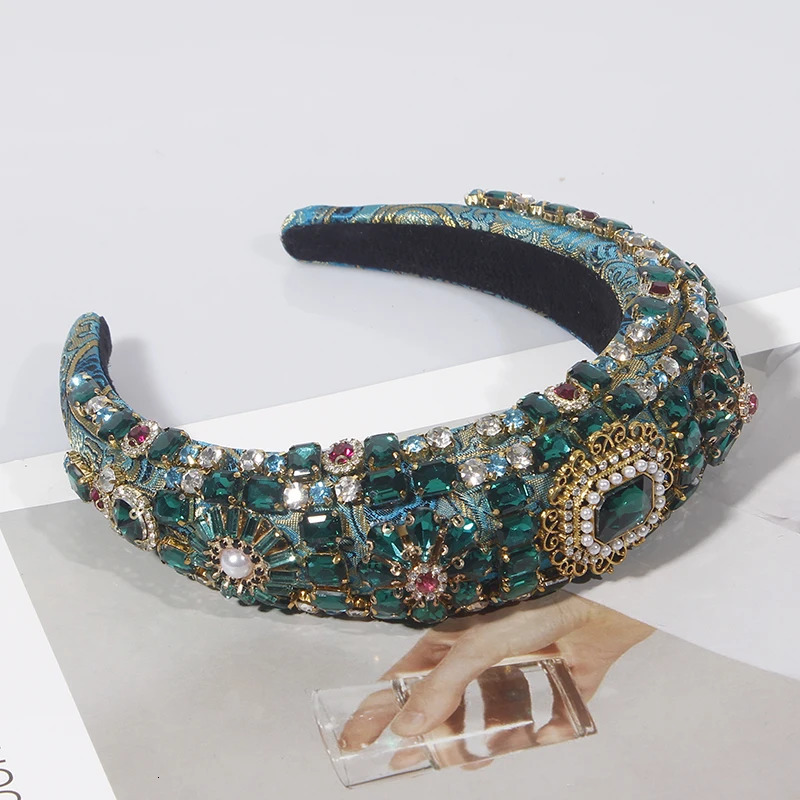 Craft Rhinestones Baroque Wide Headbands For Women Fashion Party Elastic Hairband Hair Accessoires Hair Hoop 250418