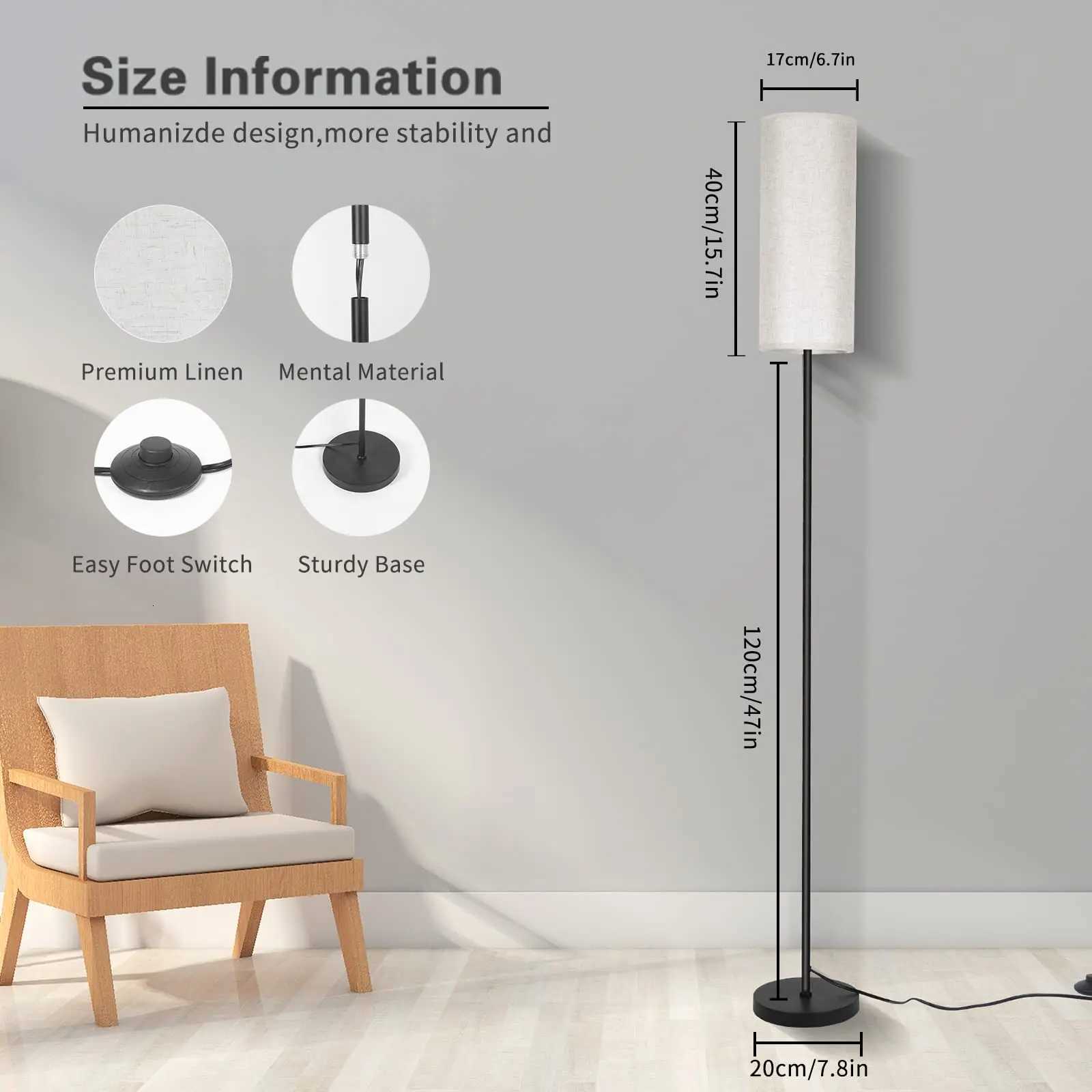 Modern Luxury Floor Lamp With Foot Switch Stepless Dimmer Tall Standing Lamp Fabric lampshade for Bedroom Living Room Office M251119