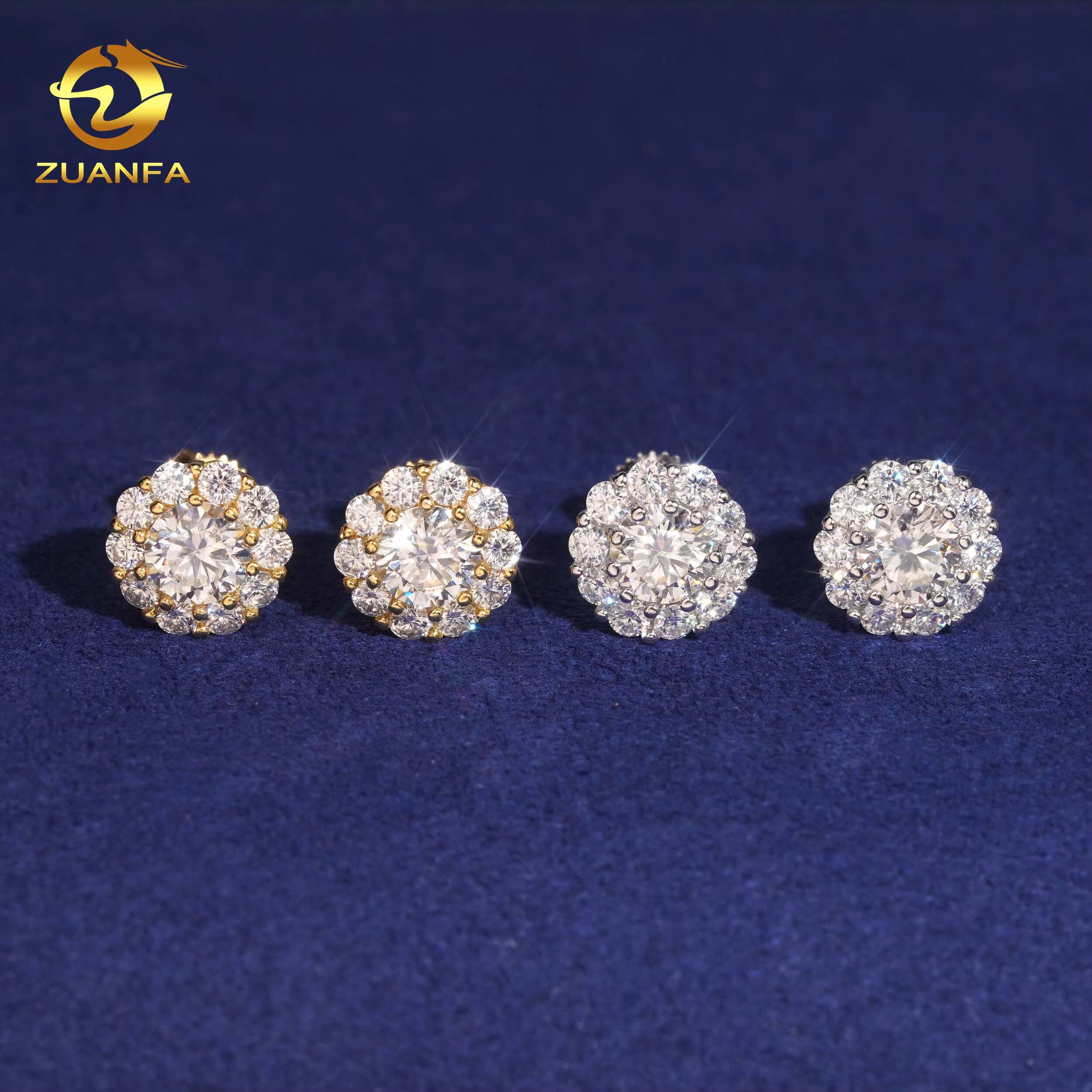 Usa Warehouse Bulk in Stock Iced Out Lab Diamond Jewelry Hip Hop Vvs Moissanite Silver 925 Stud Earrings