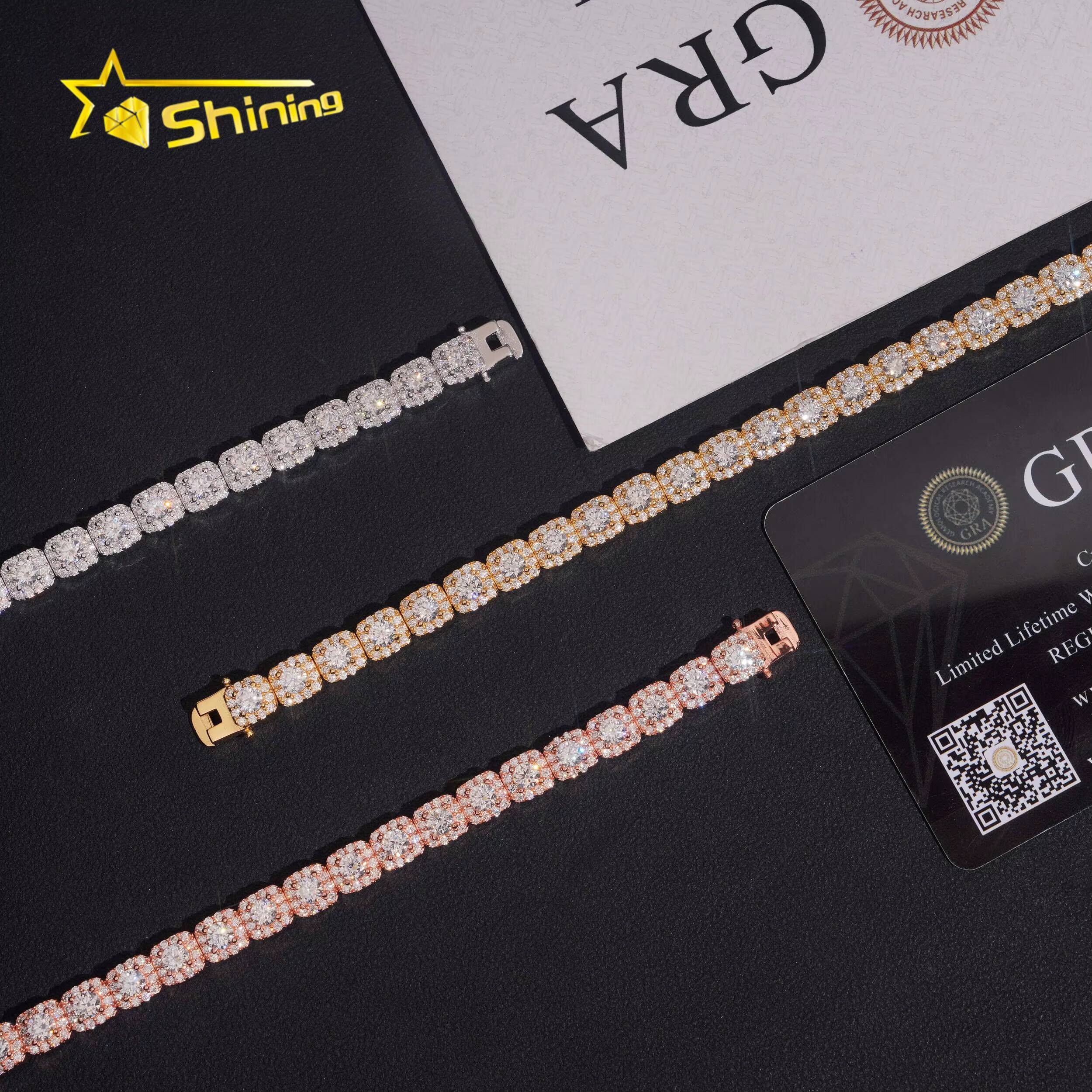 Fine Jewelry Iced Out 925 Sterling Silver VVS Moissanite Diamond Bracelet GRA Certificated Hip Hop Moissanite Tennis Bracelet