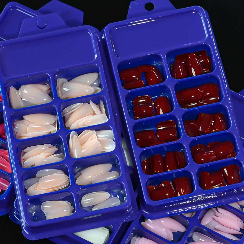120Pcs Wine Red Short Almond False Nails Tips Full Cover Korean Press On Nail Oval Fake Fingertips for Nail Art Extension Tips T251118T251119
