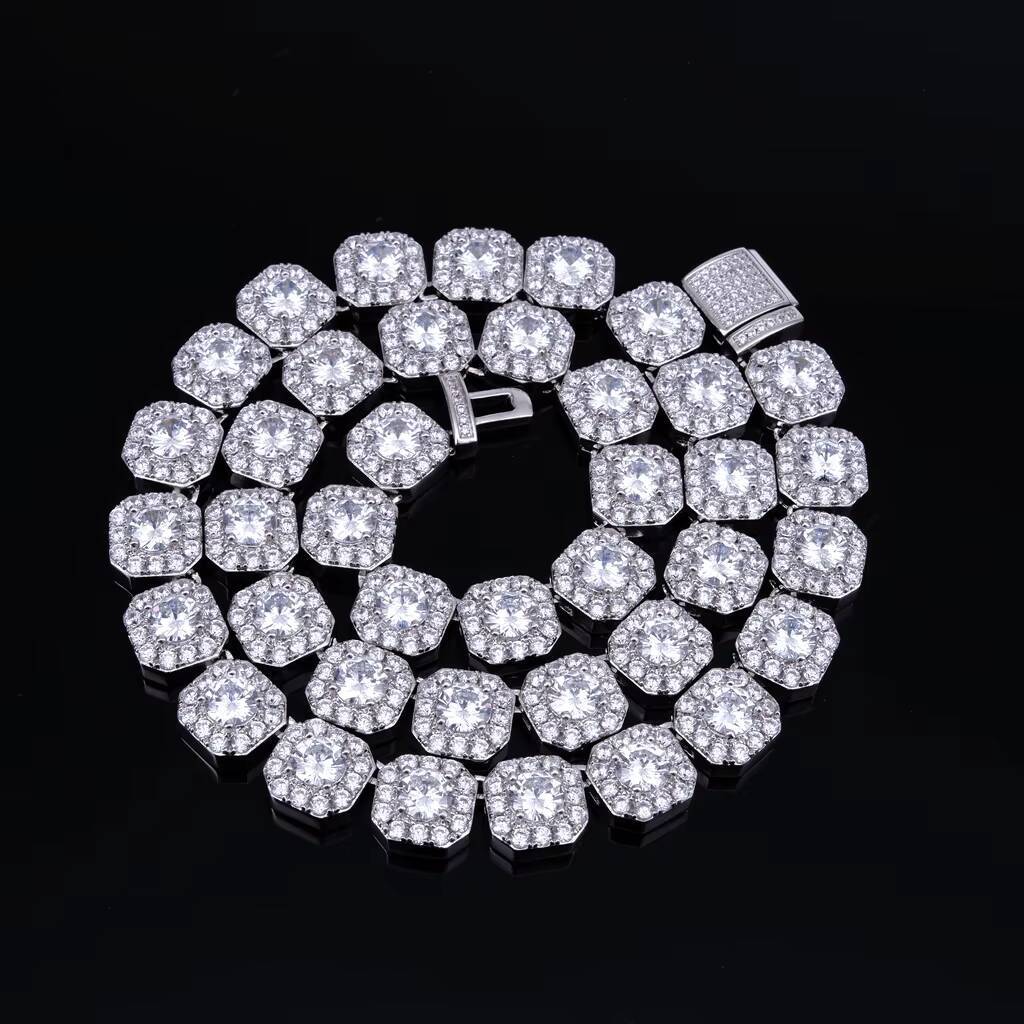 High Quality Hiphop Tennis Chain Cluster Luxury 925 Sterling Silver Vvs Moissanite Tennis Chain