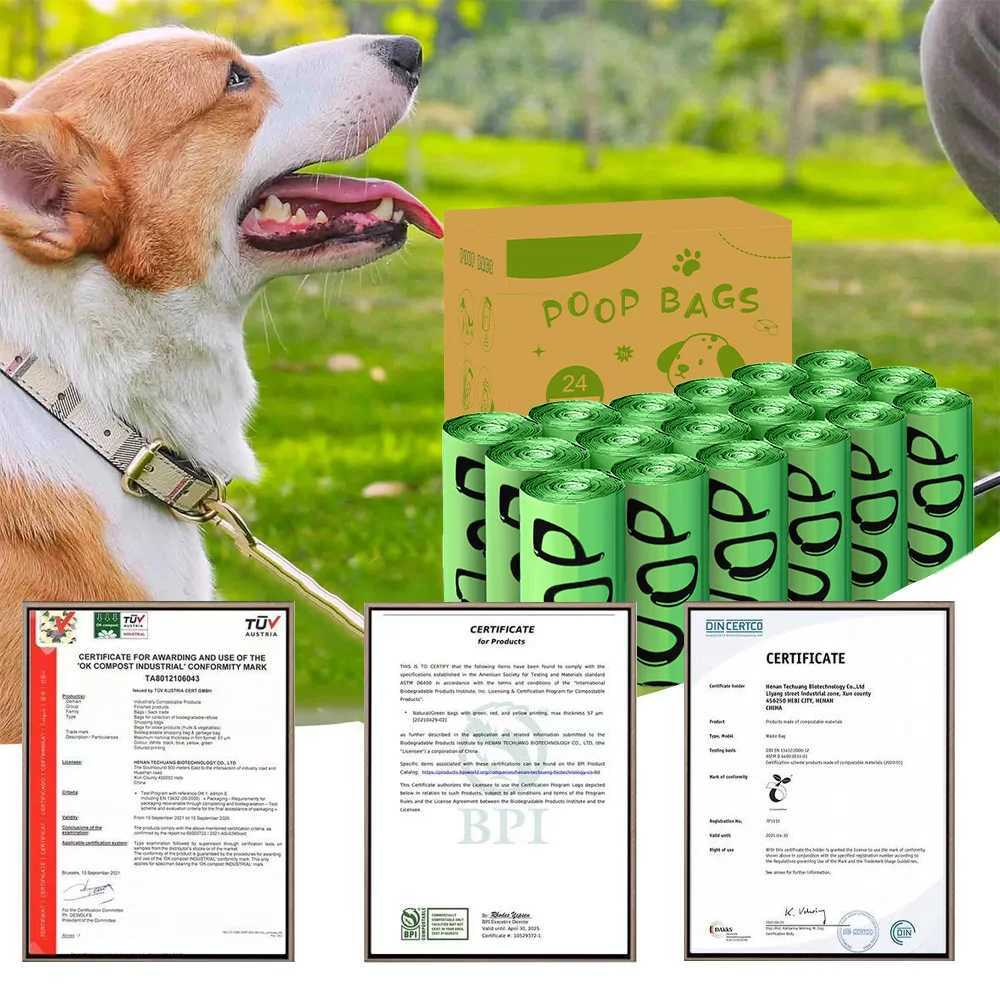 Certified Compostable Dog Poop Bags Biodegradable Poop Bags for Dog Leakproof Plant Based Extra Thick Eco-Friendly Pet Waste bag C251119