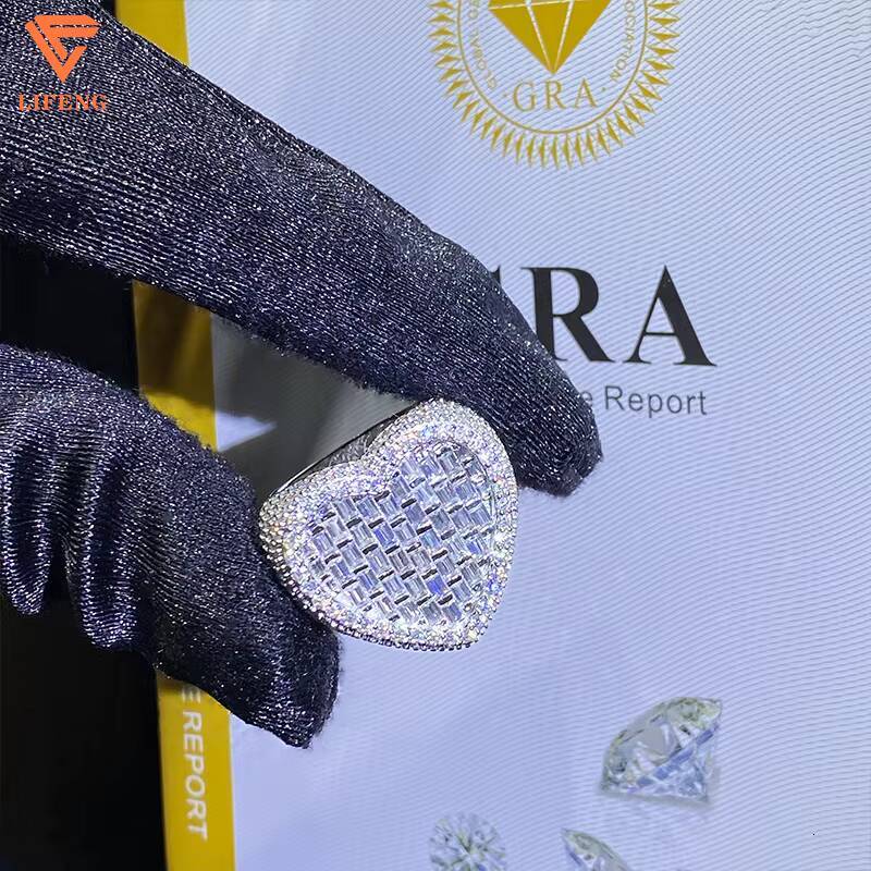 Iced Out HipHop D VVS Moissanite Ring Men Women Jewelry Custom Two Tone Heart Full Diamond 925 Sterling Silver Ring