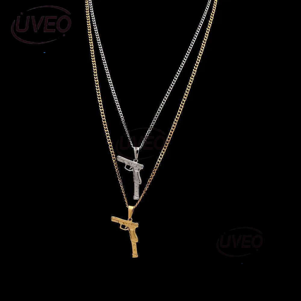 Gold Pistol Necklace Mens Necklaces Stainless Steel Gun Pendant Hip Hop Jewelry