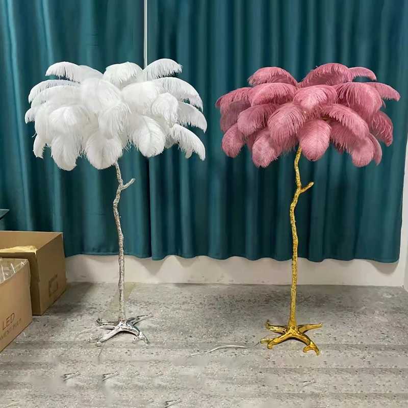 Nordic Ostrich Feather Led Floor Lamp Resin Copper Living Room Home Decor Standing Light Indoor Lighting Bedroom Bedside Lamps M251119
