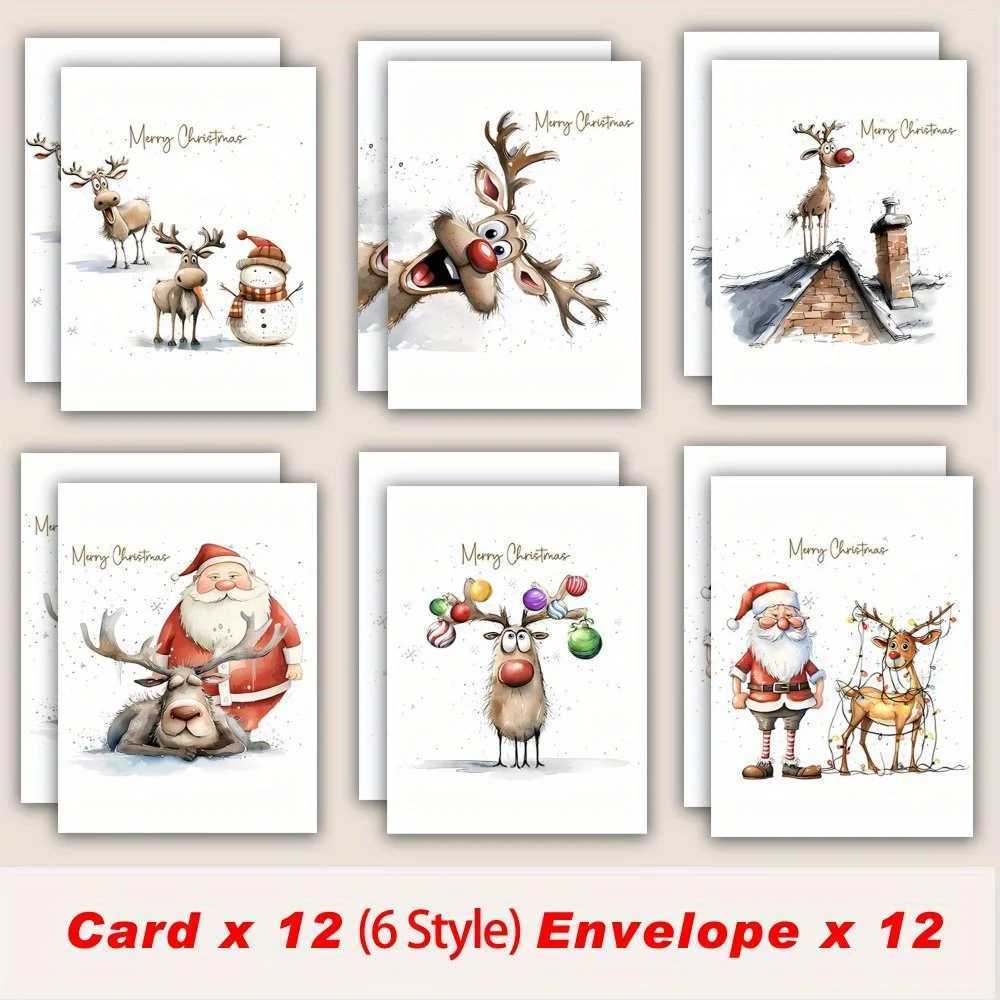 24Pcs WhimsyWorks Christmas Greeting Cards with Envelopes Festive Designs Blank Inside for Office Parties Family Friends G251119
