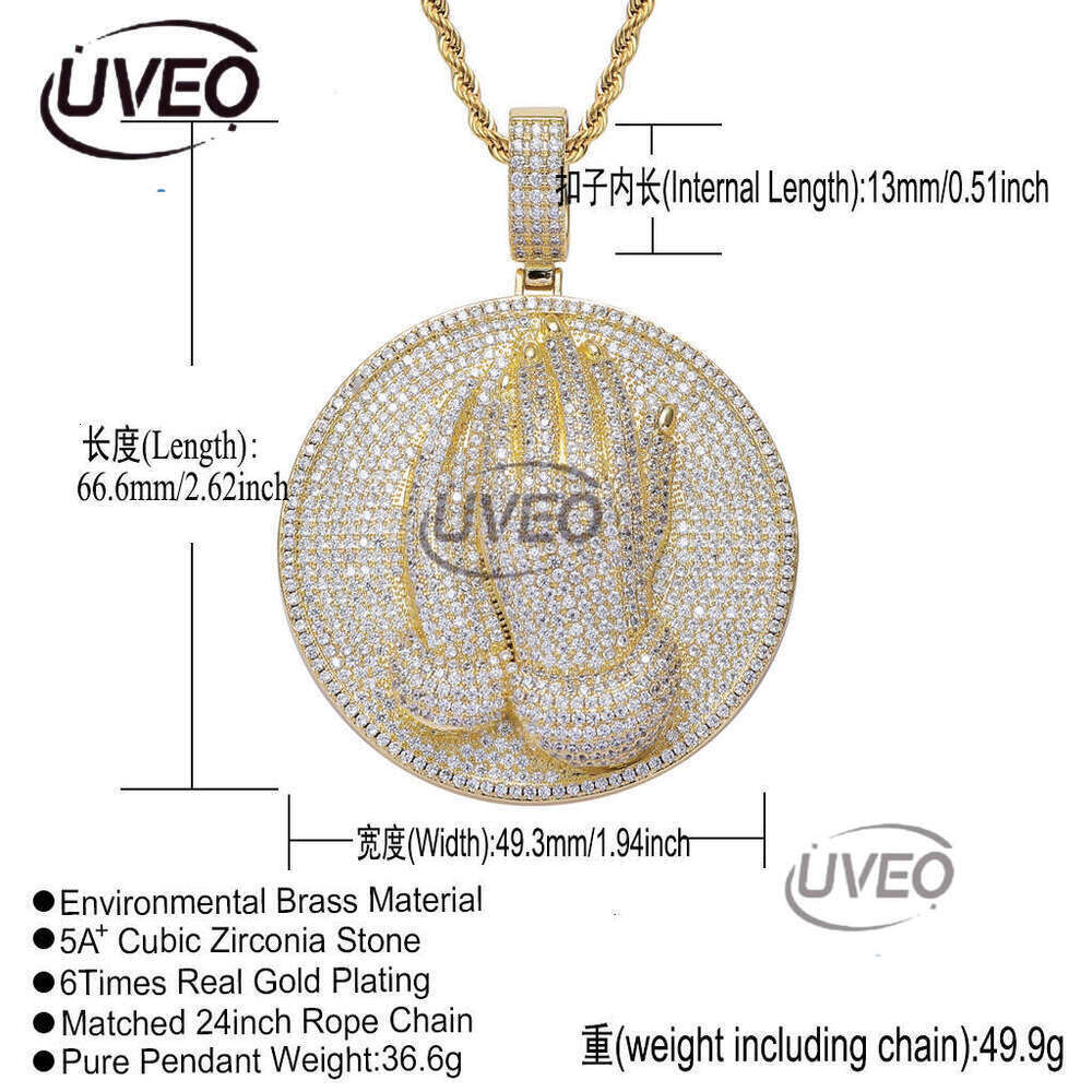 Luxury designer new Prayer Pendant Hip Hop Men Women Ice out VVS Moissanite necklace collarbone Chain with free shipping