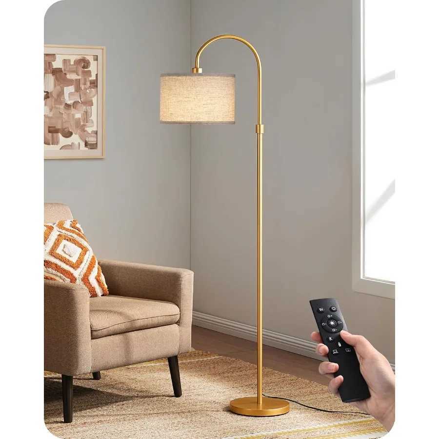 Modern Arc Floor Lamp with Remote Dimmable Feature in Gold Finish Adjustable Color Temperatures from 3000K to 6500K Tall Pole D M251119